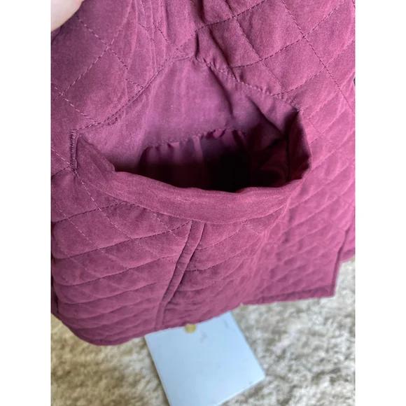 Christopher & Banks Quilted Peacoat Maroon Toggle Button Hooded Jacket L Classic - Picture 11 of 12